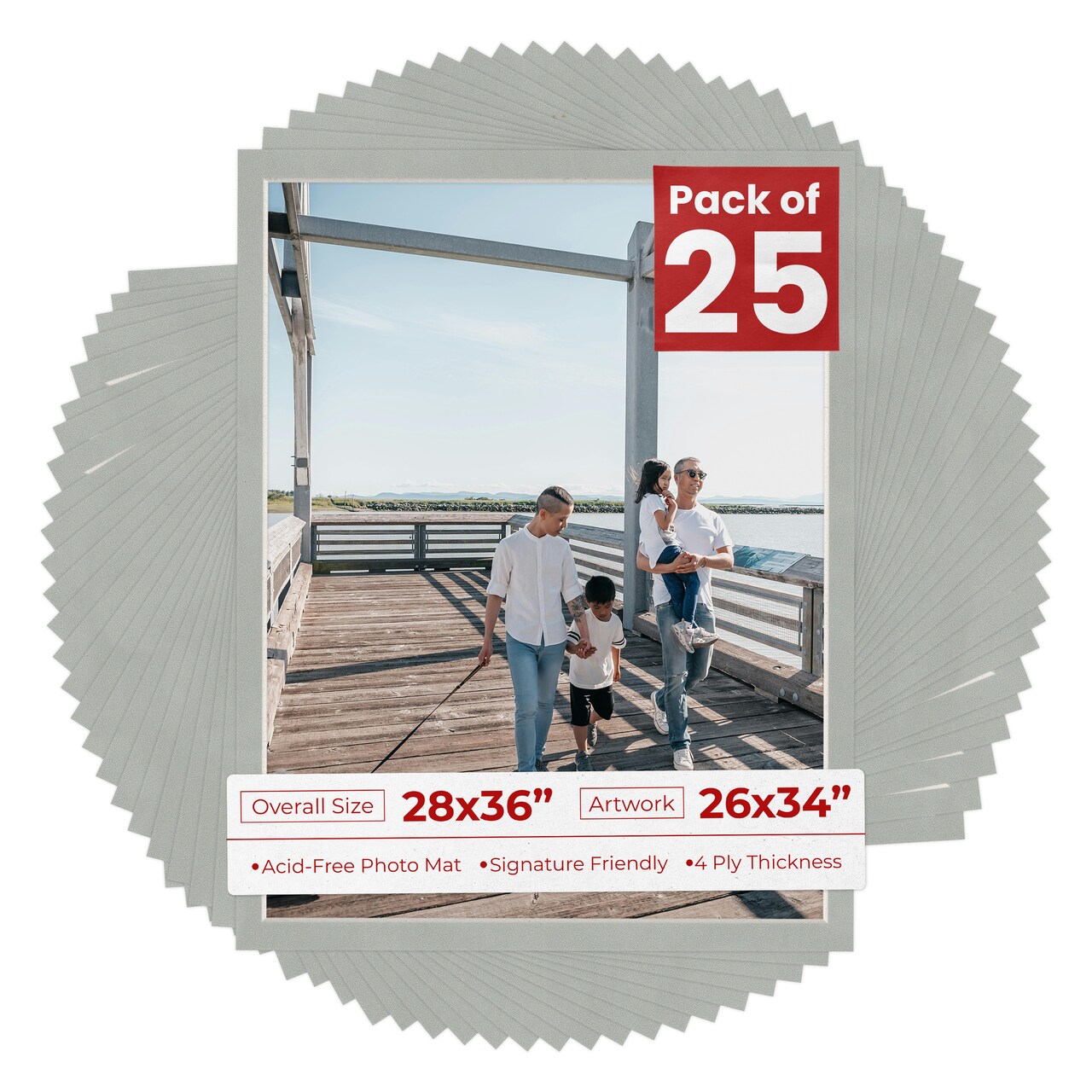 Light Grey Suede Mat Board for 28x36 Frames - Fits 26x34 Photos